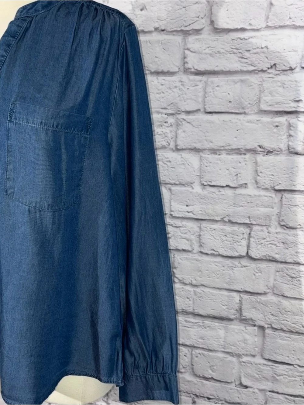 Alison Andrews Indigo Chambray Lyocell Tunic XL Half Button Flowy Top - Picture 5 of 8